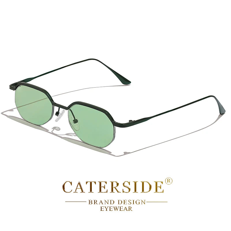CATERSIDE Retro Small Sunglasses Men Polygonal Punk Half-Frame Sun Glasses for Women Business Travel Party Eyewear Summer Style