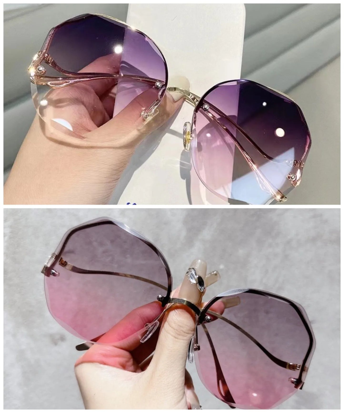 Sunglasses for Women Fashion Rimless Beach Gradient Sunglass Lady Retro Summer Shades UV400 Eyeglasses