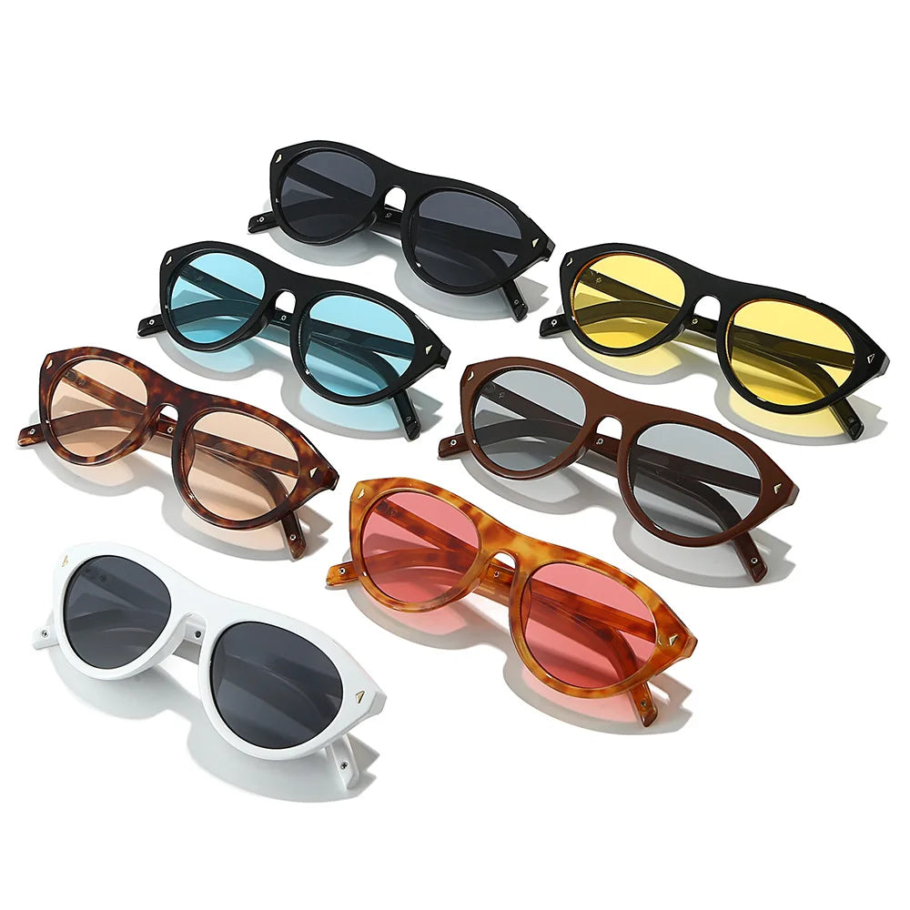 JNPCXI New Cat Eye Candy Color Designer Sunglasses Women Fashion Ins Oval Sun Glasses Rivets Y2K Shades