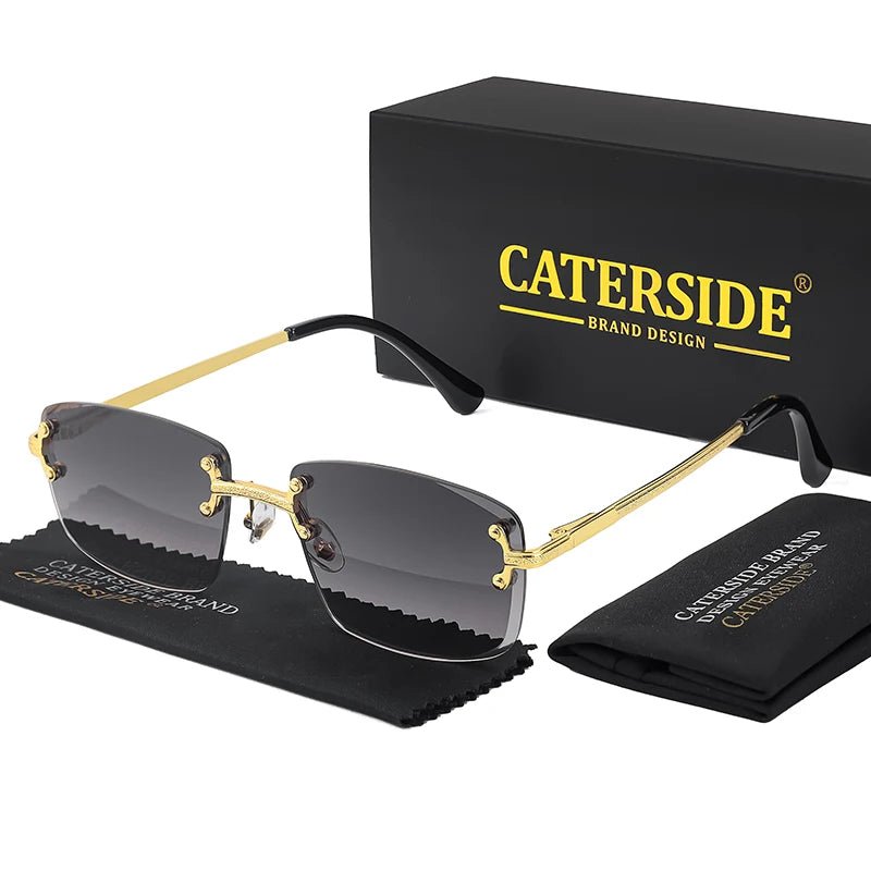CATERSIDE Metal Rimless Frame Gradient Men's Sunglasses Punk Luxury Women Eyewear Small Rectangle Sun Glasses for UV400 Driving