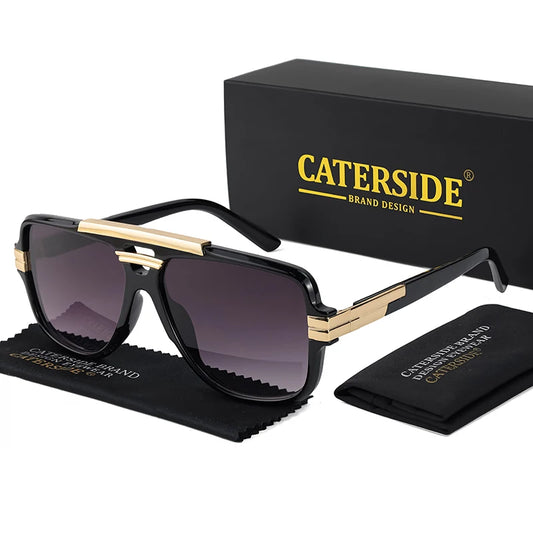CATERSIDE Retro Square Big Frame Sunglasses Men Flat Top Double Bridge Pilot Punk Sun Glasses Women's Party Travel Eyewear UV400
