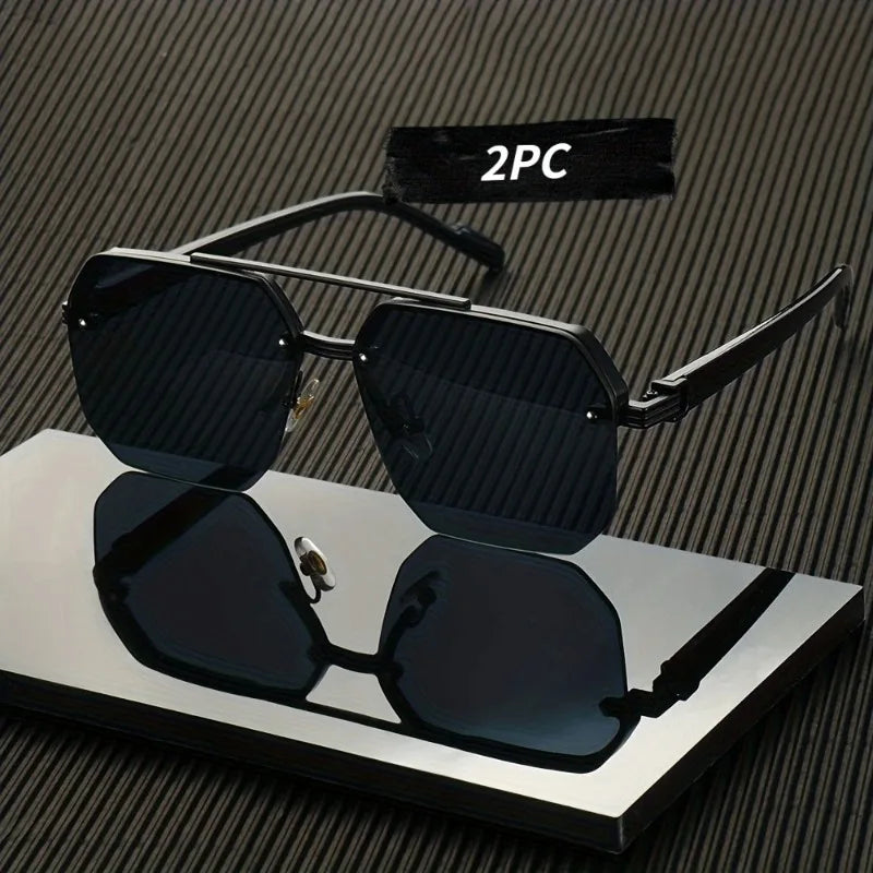 2 Piece Set of Classic Retro Style Neutral Frameless Fashionable Glasses with A Stylish Metal Frame Suitable for Daily Wear