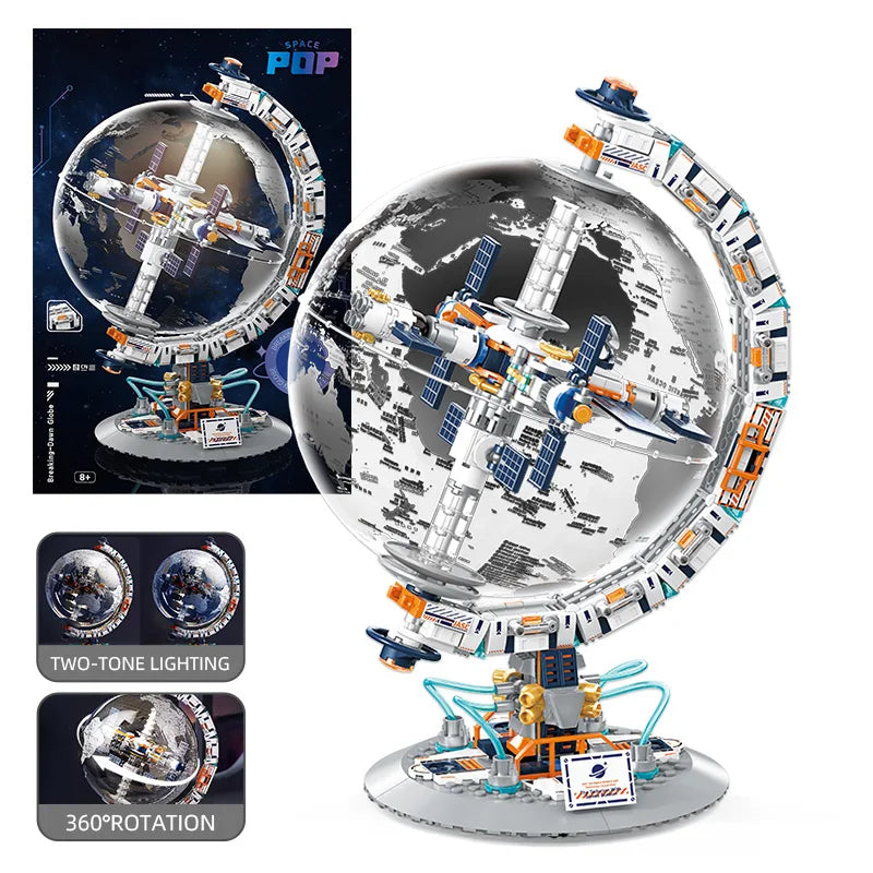 Space Station Transparent Globe Building Blocks High Tech Construction Bricks