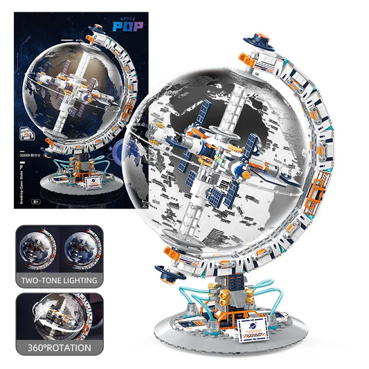 Space Station Transparent Globe Building Blocks High Tech Construction Bricks