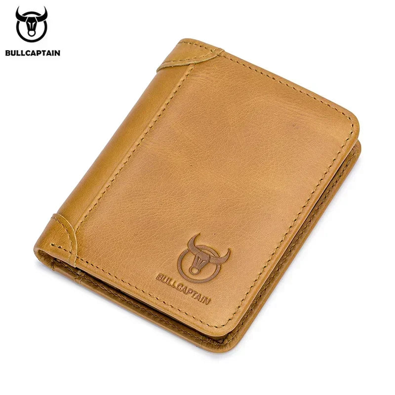 Bullcaptain RFID Leather Men's Wallet with Coin Purse Retro Fashion Men's Wallet Features Brown Short Wallet Card Holder Clutch