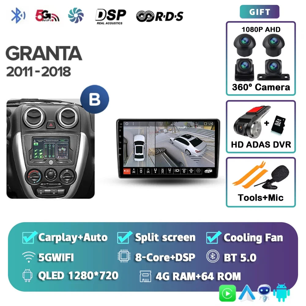 For LADA Granta Sport 2011 - 2018 Android 15 12+256GB 4G WIFI Car Radio Carplay Auto Multimedia Stereo Video Player GPS Navigati