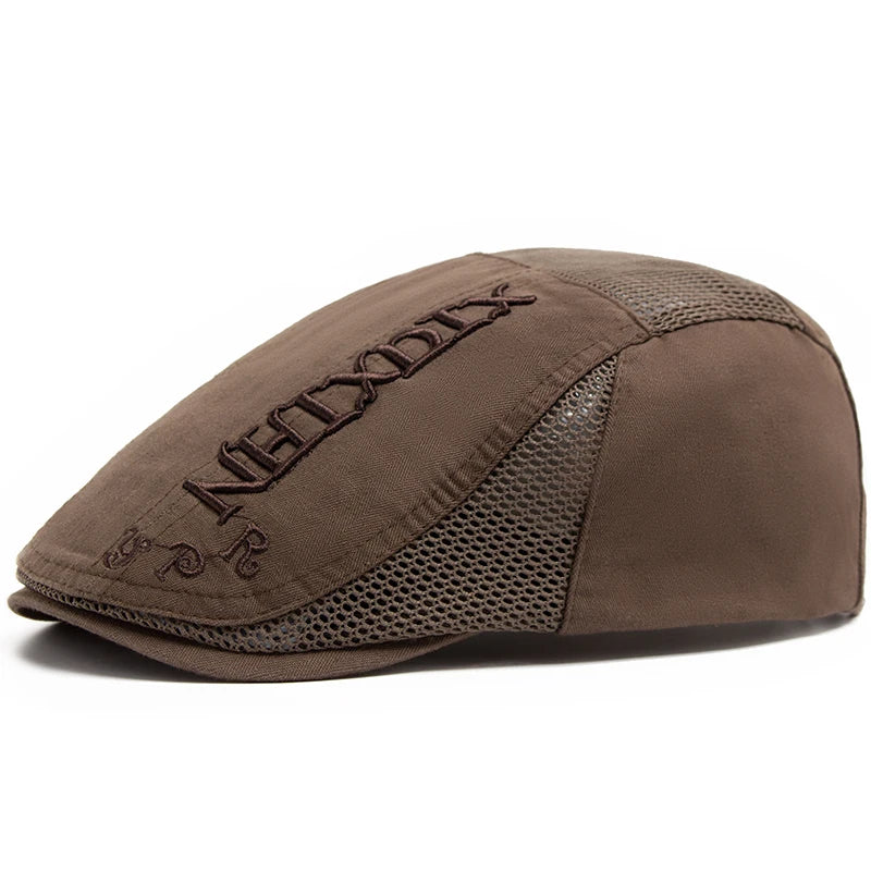 Summer Beret Men Letter Embroidery Mesh Cap Cotton Sun Visor Flat Hat Vintage Fashion Berets Newsboy Caps For Casual Adjustable