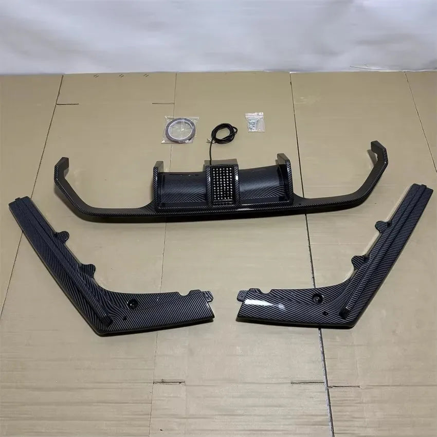 For BMW M3 F80 M4 F82 F83 2015-2020 Carbon Look Rear Bumper Diffuser With LED Light Spoiler Lip Splitter Lip Protector Guard