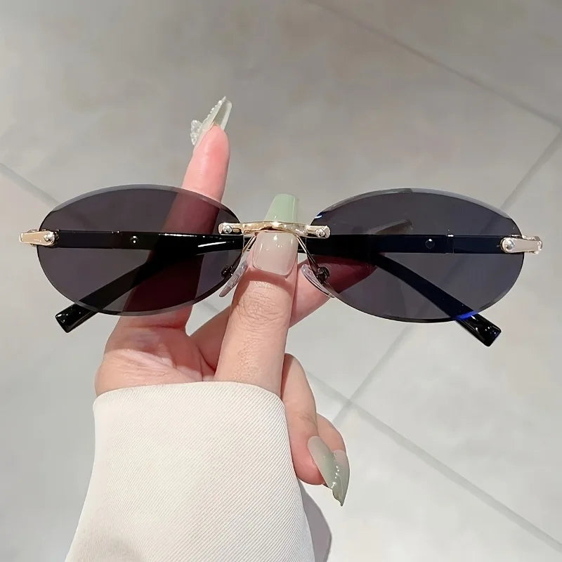 Rimless Cat-Eye Fashion Glasses Lightweight Design for Photography Outings