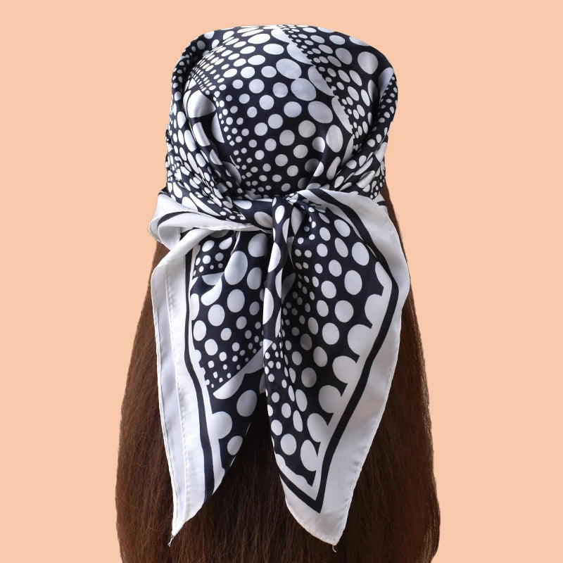 1pc Geometric Spiral Polka Dot Print Satin Square Scarf Women's Spring Fashion Hair Accessory Can Be Used as Belt Bag Decor Silk