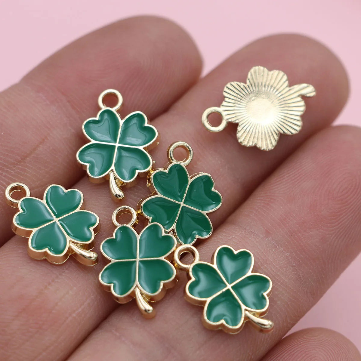 10pcs Gold Color Green Enamel Lucky Clover Flower Charm for Jewelry Making Necklace Earrings Bracelet Accessories DIY