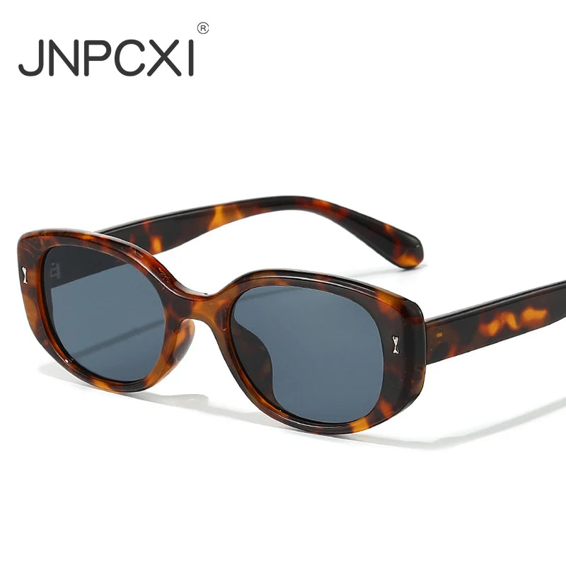 JNPCXI New Retro Small Oval Sunglasses Women Black Frame UV400 Protection Fashion Cat Eye Shades For Daily Travel
