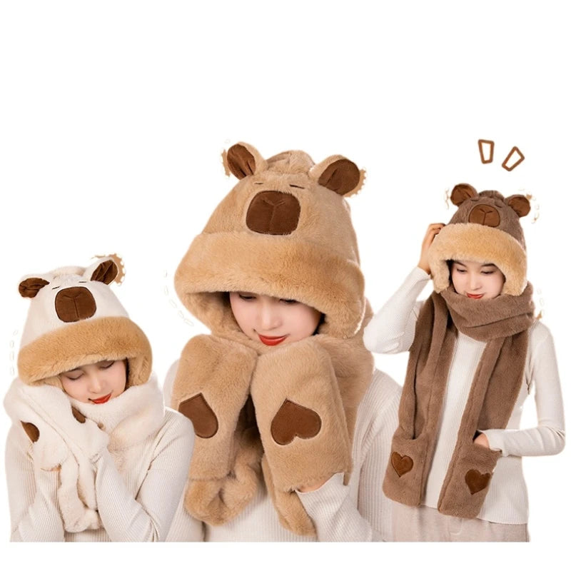 New Hight Quality Capybara Cartoon Scarf  Hat  Super Soft Stuffed Warm in winter Children Funny Girl Birthday Gifts