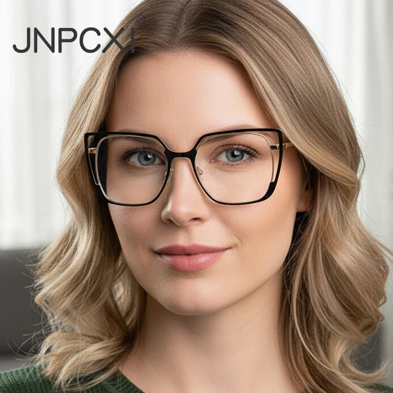 JNPCXI New Square Hollow Out Large Frame Flat Mirror 2026 New Anti Blue Light Fashion Glasses Frame