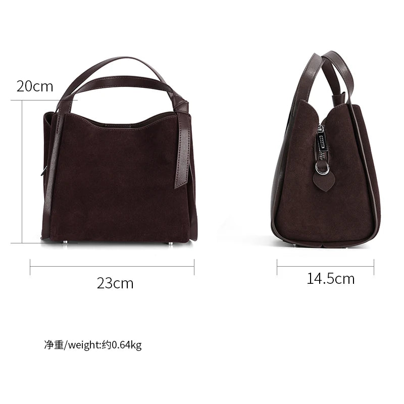 Women Suede Cow Leather Shoulder Bag Female Genuine Leather Versatile Handbags Ladies Fashion Luxury Designer Crossbody Bags