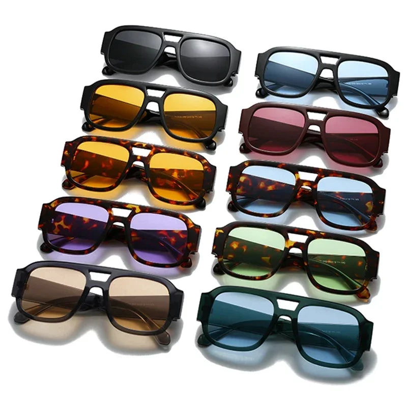 JNPCXI Fashion Women Double Bridges Square Sunglasses Candy Color Retro Wide Legs Men Sun Glasses Shades UV400