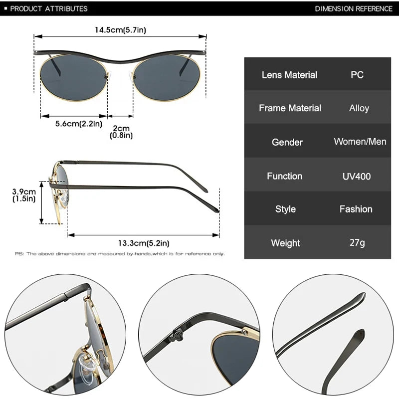 JNPCXI New Retro Oval Metal Women Sunglasses Fashion Punk Men Trending Gradient Shades UV400 Sun Glasses