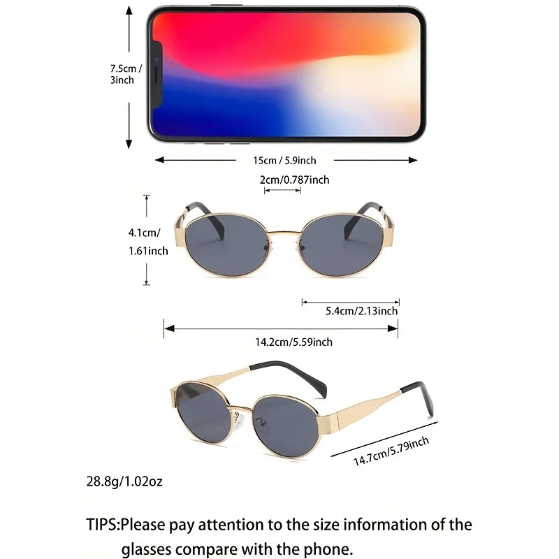 2pcs Oval Shaped Small and Stylish Women's Fashion Glasses Street Fashion Retro Fashion Glasses Metal Frame Fashion Glasses