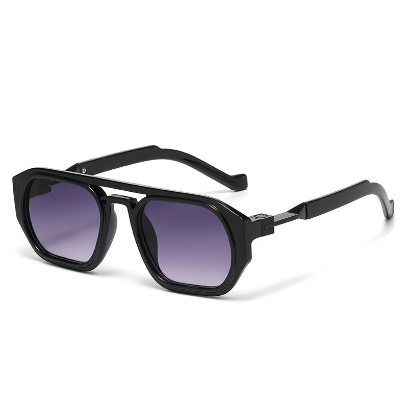 JNPCXI New Retro Polygon Square Double Bridges Women Sunglasses Shades Black Fashion Clear Gradient Lens Men Trending Frame