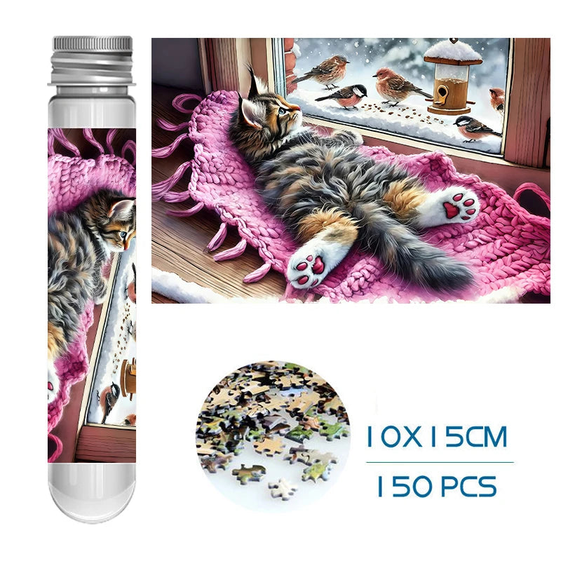 150-Piece Mini Jigsaw Puzzles 10x15cm - Animals, Landscapes & Cartoon Designs for Adults, Family Fun Activity Travel  Gift