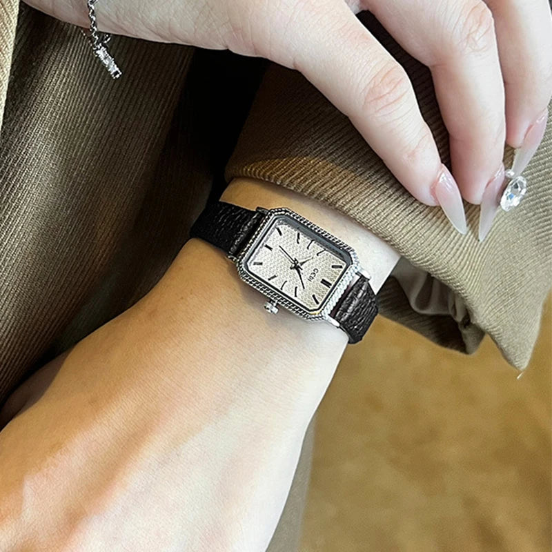 GEDI Ladies Small Wristwatches Elegant Square Vintage Watches for Woman Girlfriend Leather Strap Quartz Watch Gifts New