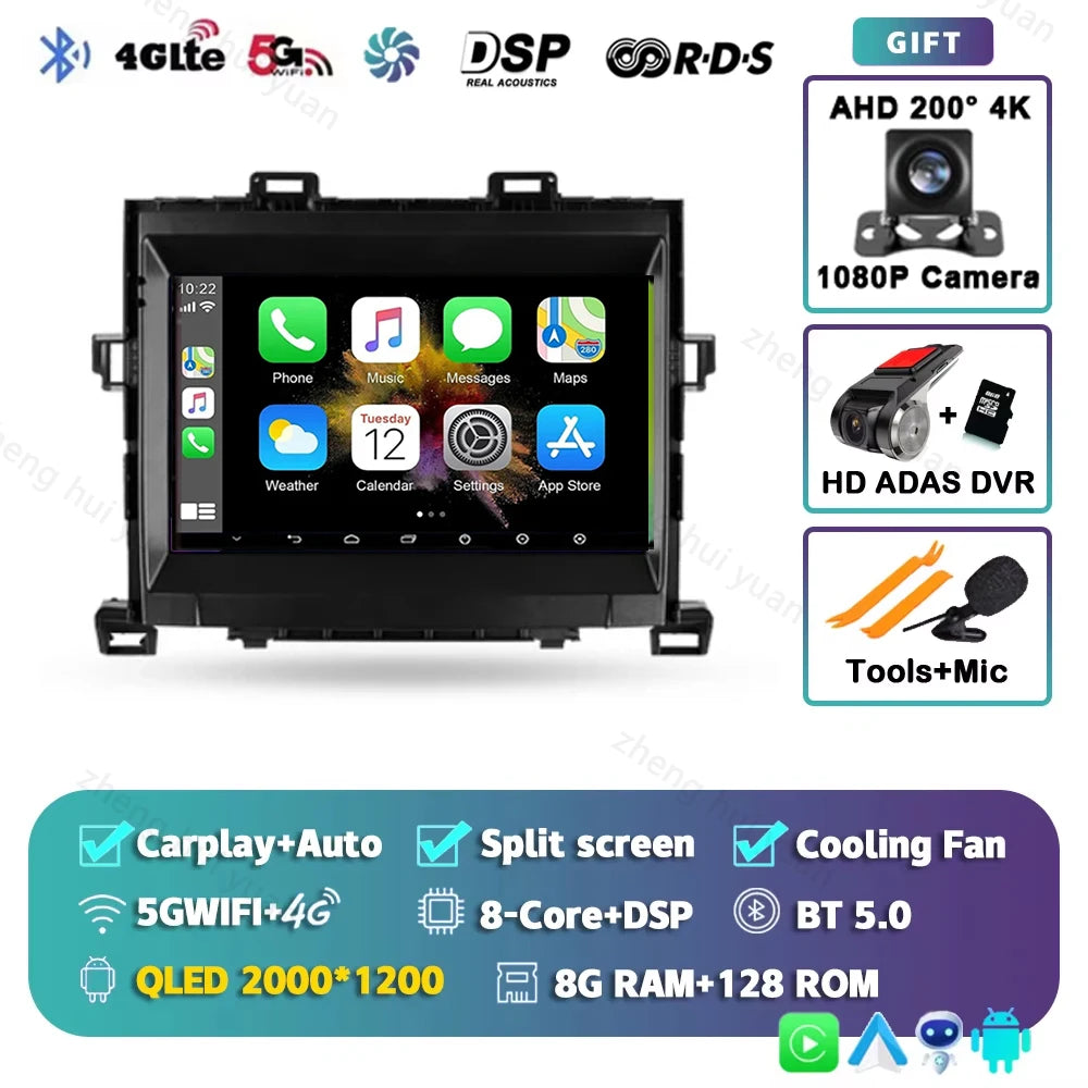 Android 15 CarPlay Auto For Toyota Alphard H20 2008 - 2014 Car Radio Multimedia navigation video DVD Autoradio Stereo 2din 4G+BT
