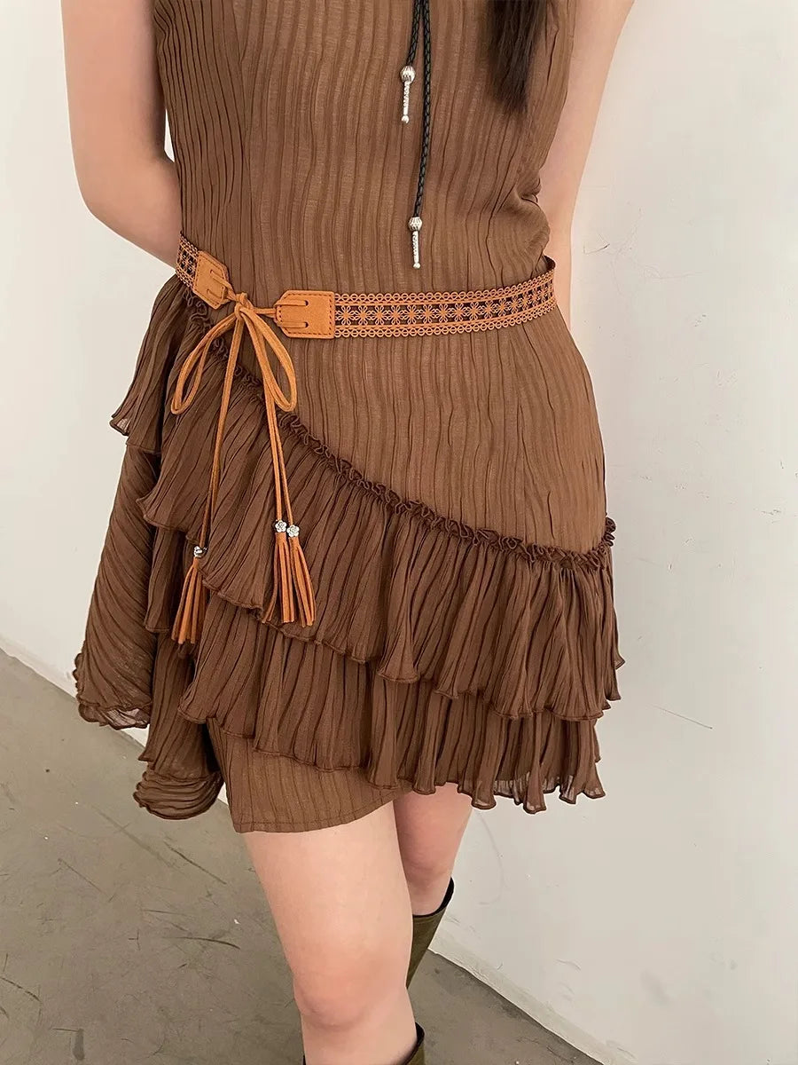 Braided Hollowed-Out Ethnic Belt New Bohemian Accessories Thin Leather Belt With Skirt Ins High-End Sense Of Versatile
