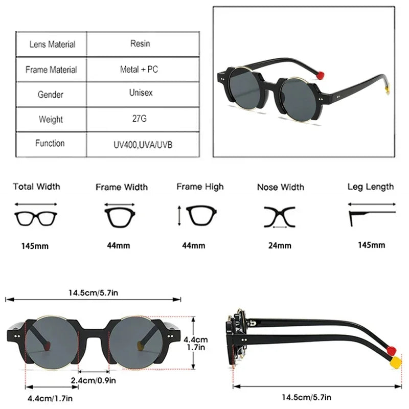 JNPCXI Ins Popular Fashion Round Women Punk Sunglasses Yellow Lens Retro Rivets Men Trending Sun Glasses Gradient Shades UV400
