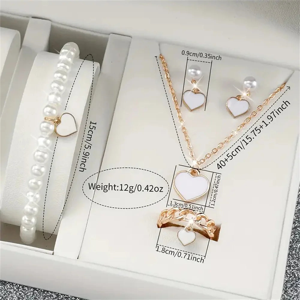 6PCS Women's Watches  Silicone Band Quartz Watch Heart Pearl Jewelry Set W/O box