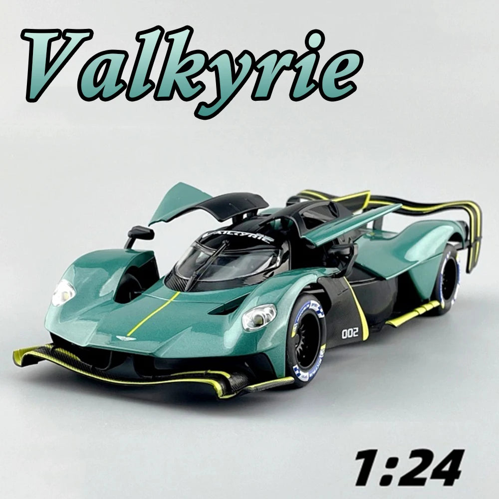 1:24 Valkyrie P1 Alloy Diecast Sports Car Miniature Model Toys Car Four Wheel Suspension Sound Light Pull Back Vehice Boy's Gift