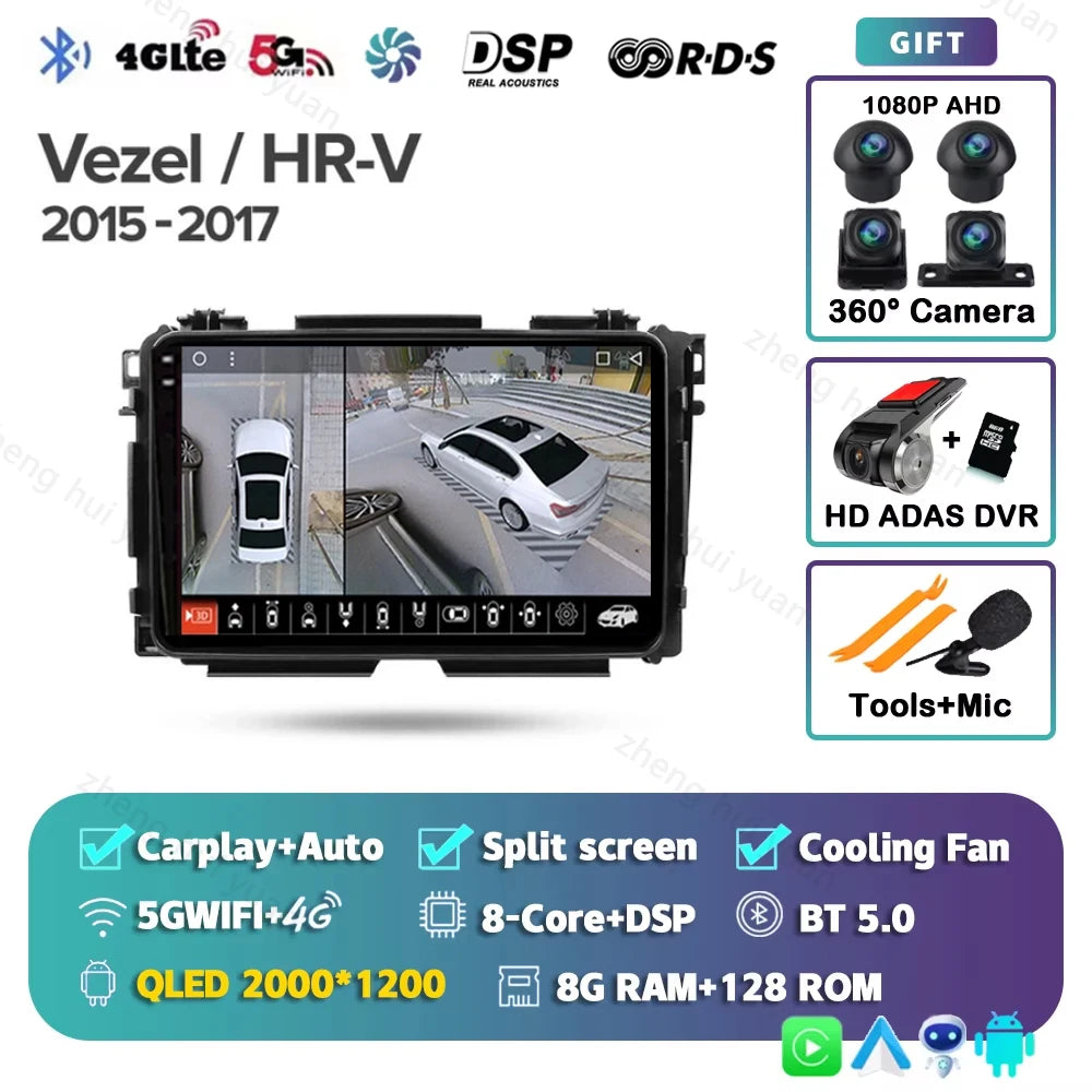 For Honda Vezel HR - V HRV HR V 2013 - 2019 Android 15 12+256GB CarPlay Auto Car Radio Multimedia Video Player GPS stereo Head
