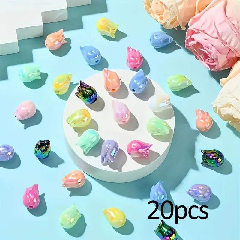 20pcs Random Mix Tulip Beads Flower Acrylic Beads for Bracelet ,Phone Chain Accessories