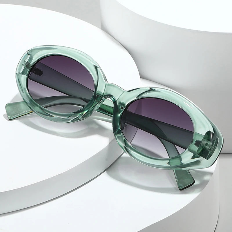JNPCXI New Oval Sunglasses Women Blue Pink UV400 Punk Fashion Gradient Shades UV400