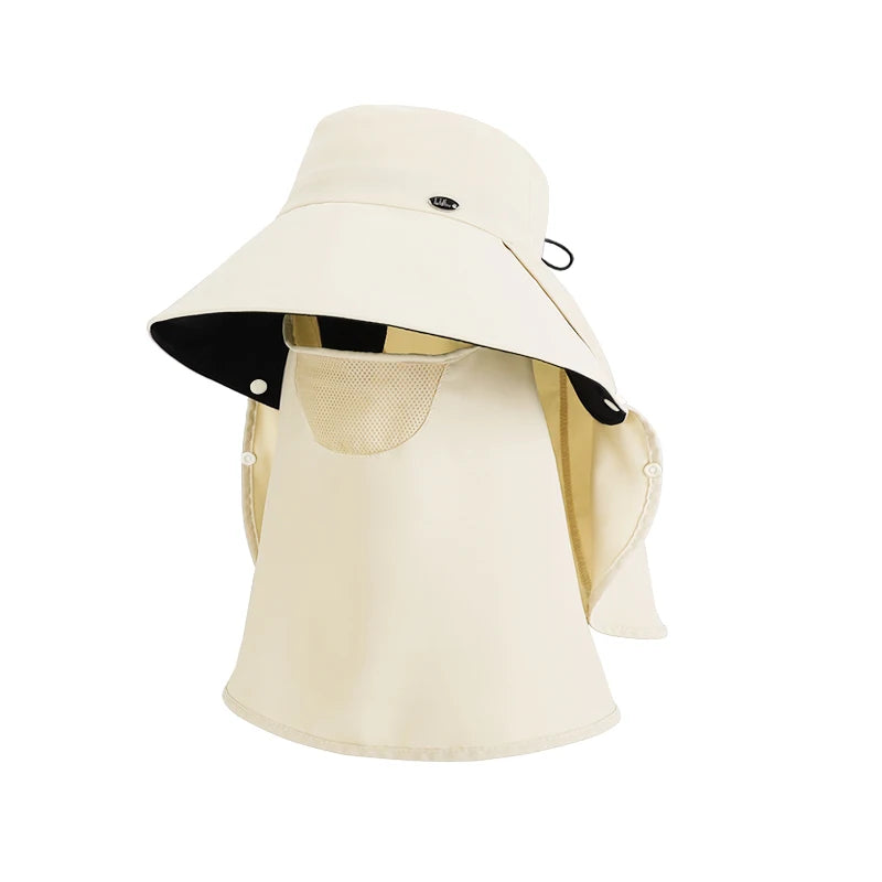 6184-New spring and summer women's outdoor cycling detachable face mask sun hat withwidebrim,shawl-likeheadcover, neck protector