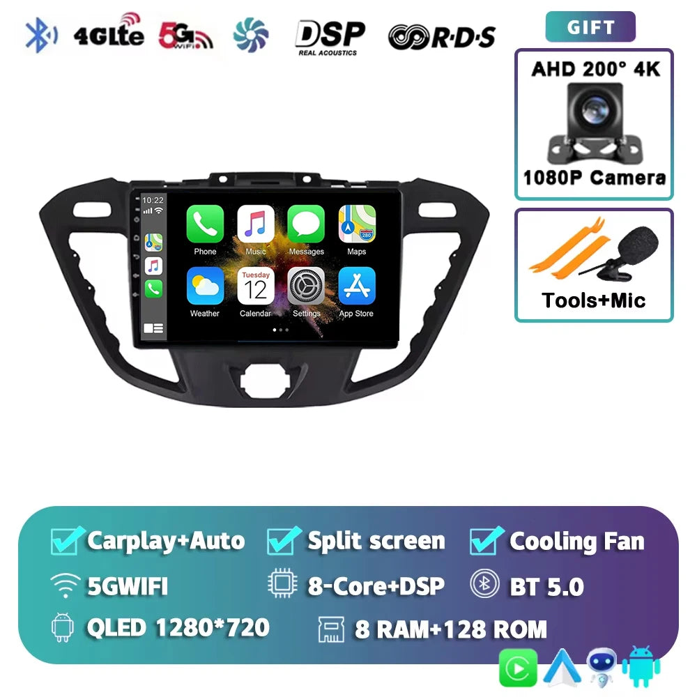 Android15 Carplay Auto WIFI+4G Car Radio For Ford Transit Custom 2013-2018 Multimedia GPS Video Player Stereo 2din Head Unit DSP