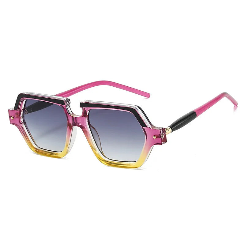 JNPCXI New Polygon Square Rivets Sunglasses Women Fashion Double Color Leopard Gradient Shades Men Clear Lens Frame UV400