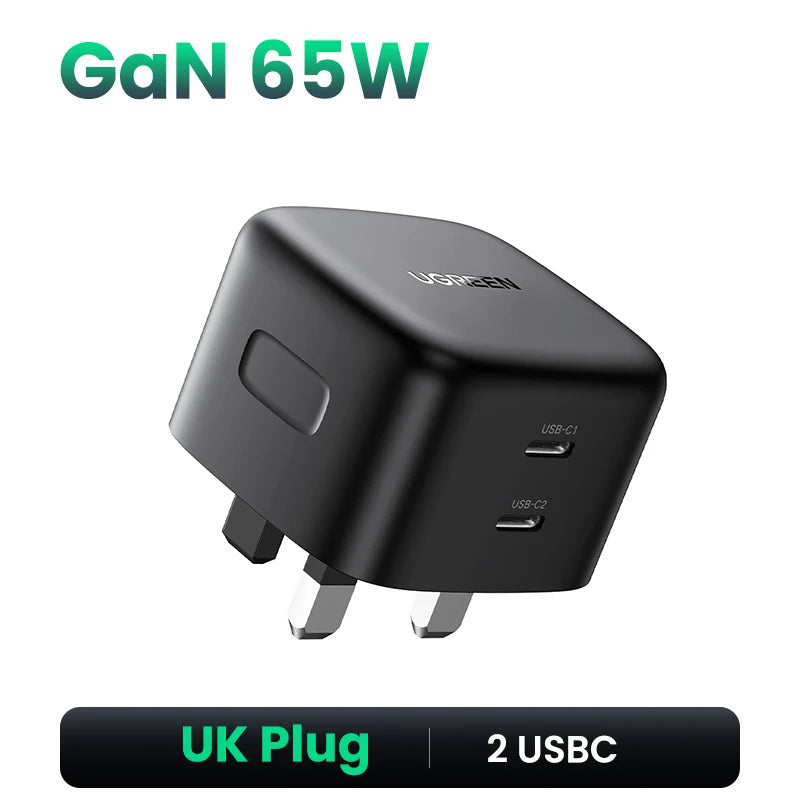 UGREEN UK Plug GaN 100W 65W Fast Charger QC 4.0 3.0  for Macbook Air Tablet iPhone 17 16 15 Pro Max Xiaomi USB Type C PD Charger
