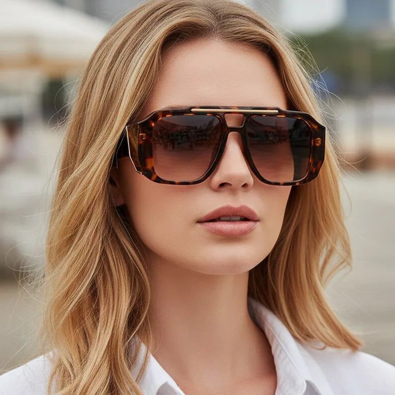 JNPCXI Vintage Double Bridges Square Women Sunglasses Fashion Brand Designer Gradient Shades UV400 Men Sun Glasses