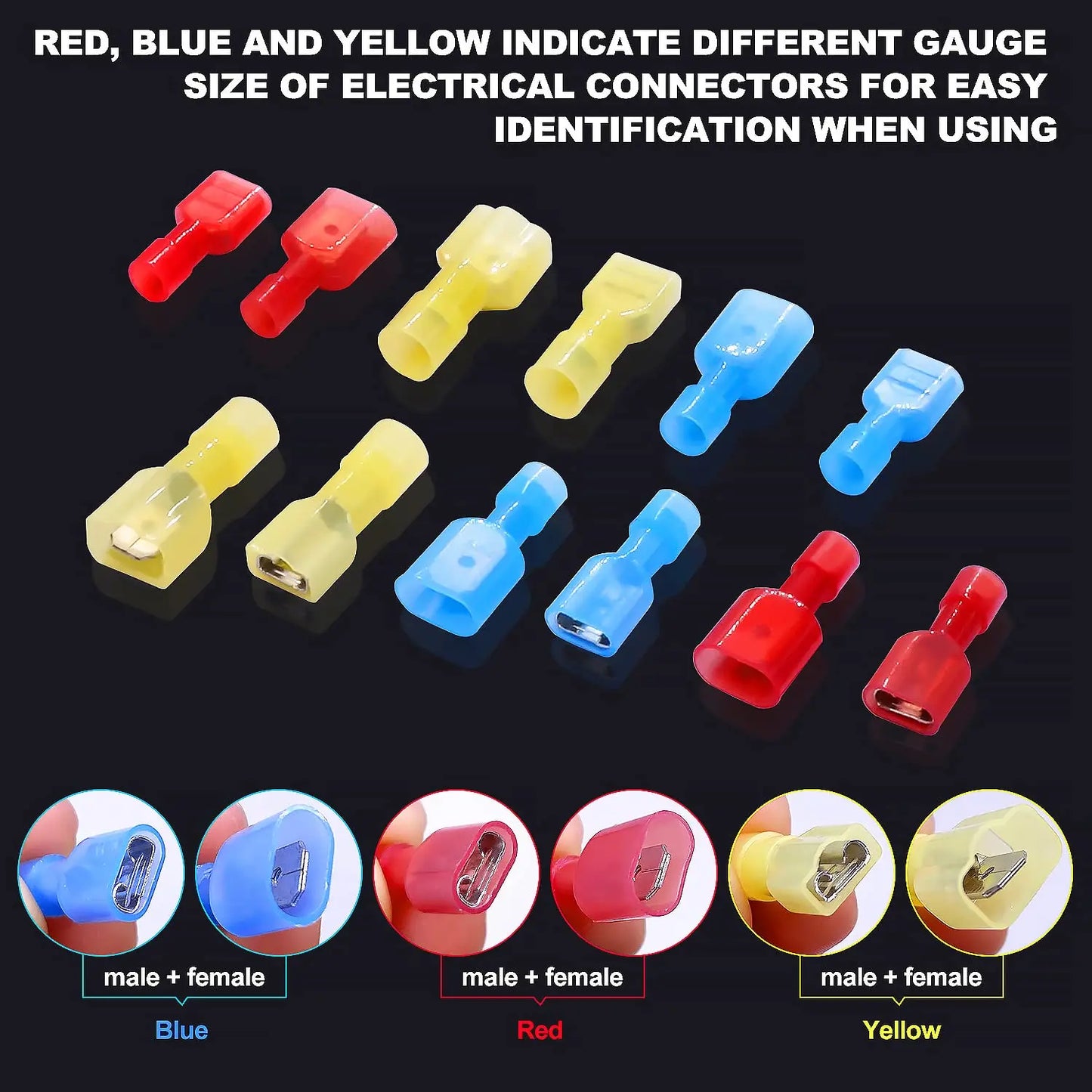 100PCS Nylon Spade Connectors Kit 22-10 Gauge Male and Female Wire Spade Terminal Quick Disconnect Fully Insulated Wire Crimp