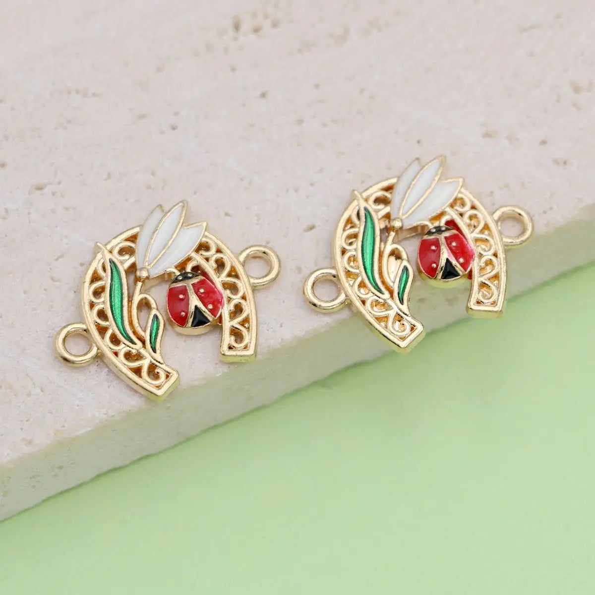 10Pcs Gold Plated Crystal Flower Ladybug Horseshoe Connectors for Jewelry Making Bracelet Findings Accessories DIY