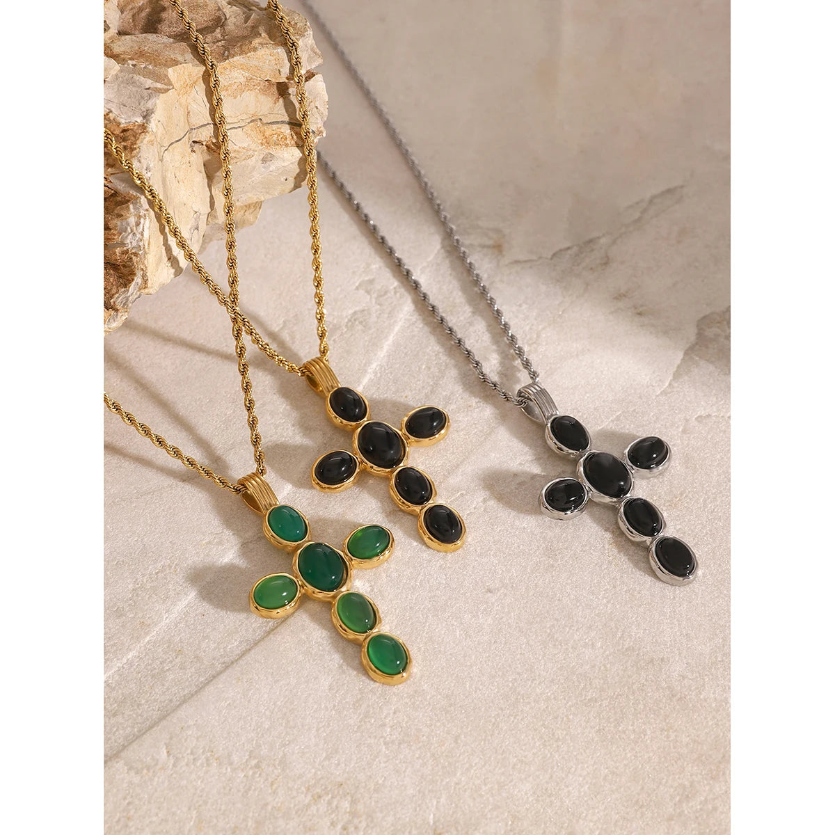 Uworld Fashion Chic Cross Pendant Necklace Natural Stone Agate Casting Technology Gold Platinum Plated Jewelry Gift бижутерия