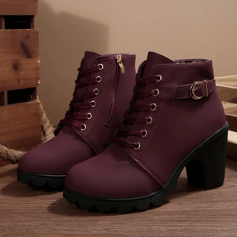 British Style High Heel Ankle Boots Women 2025 Fashion Non Slip Lace Up Short Booties Mujer Thick Heeled High Top Pumps Woman