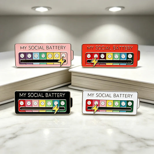 4pcs My Social Battery Brooch For Women Men Creative Slideable Mood Pins Enamel Badge Funny Creative Gifts for Backpack