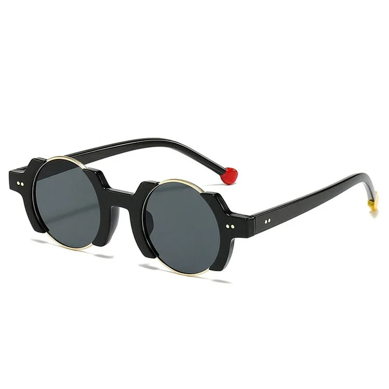 JNPCXI Ins Popular Fashion Round Women Punk Sunglasses Yellow Lens Retro Rivets Men Trending Sun Glasses Gradient Shades UV400