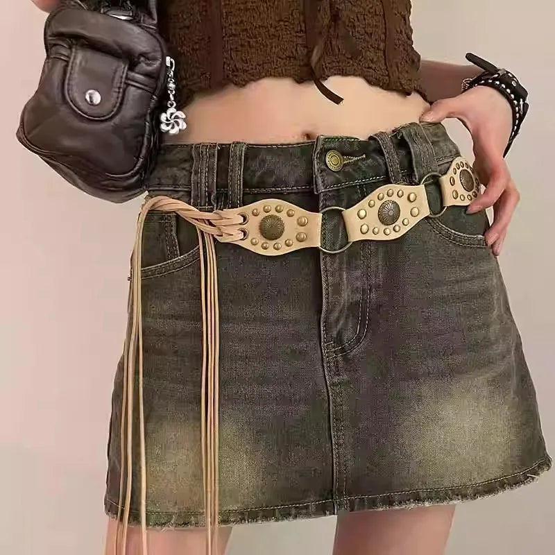 Riveted Waist Chain Women With Skirt Advanced Feeling 2024 New National Style Waist Accessories Ins Style Belt Slim Trend