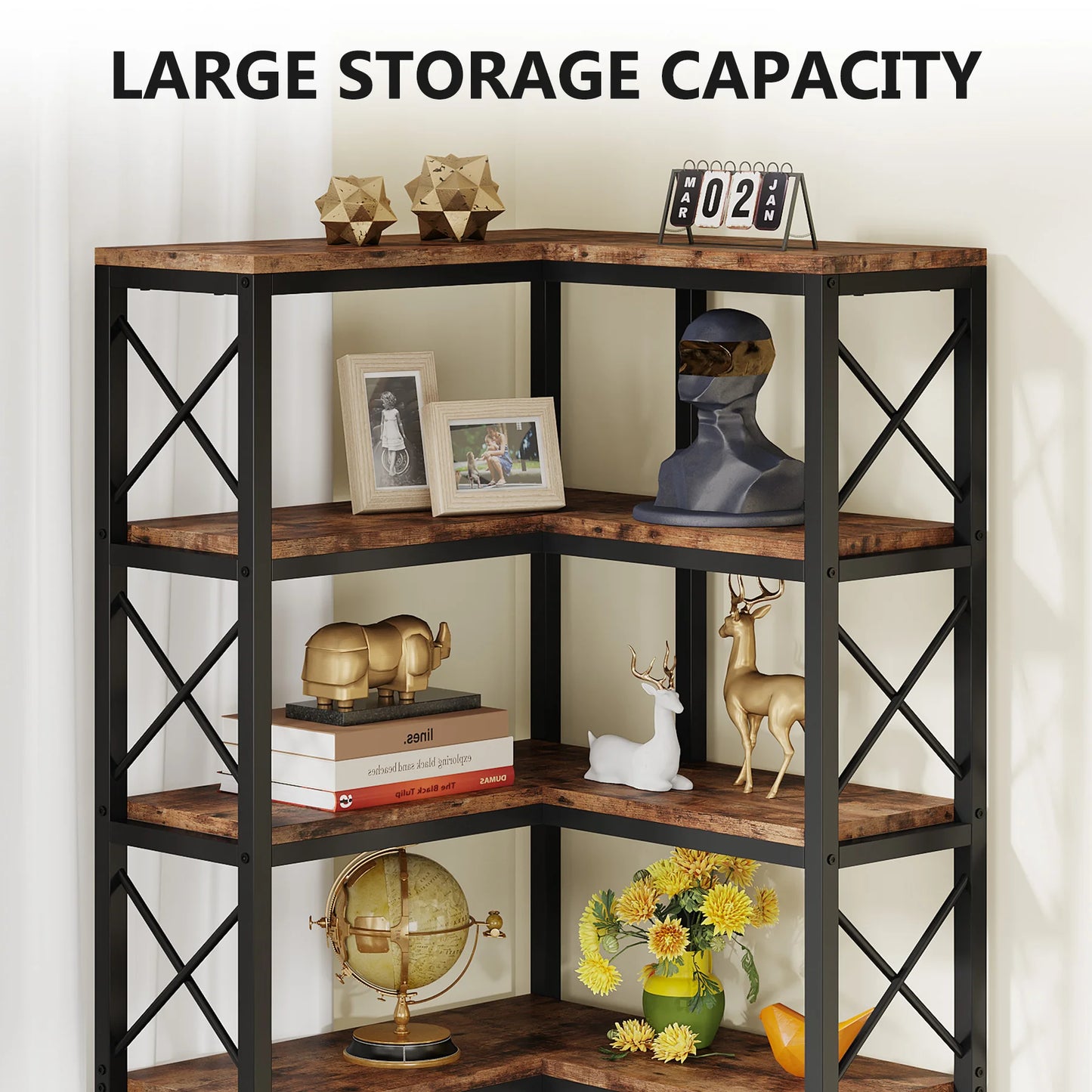 Tribesigns 7-Shelf Corner Bookshelf, Modern Corner Bookcase, 7-Tier Tall Shelf