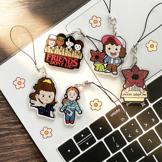 5PCS Cute Demogorgon Phone Chains, Acrylic Cartoon Phone Pendant Charms, Anti-Loss Lanyard Keychain