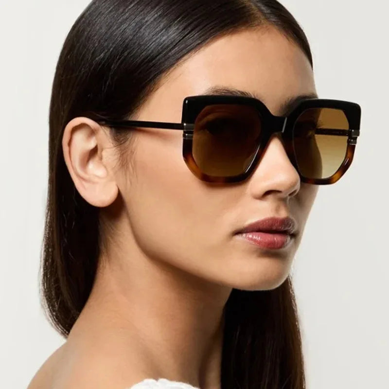 JNPCXI New Polygon Square Sunglasses Women Shades UV400 Retro Clear Ocean Gradient Lens Men Trending Leopard Sun Glasses