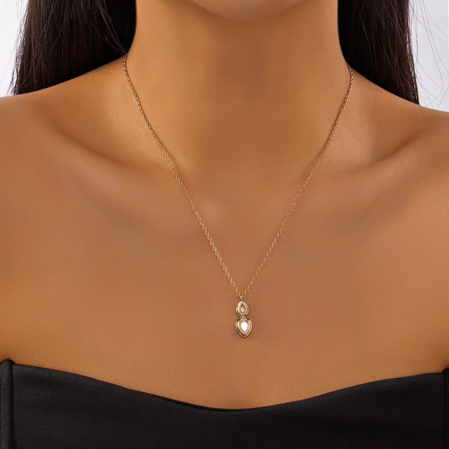 Fashion Crystal Tassel Y-Shaped Pendant Necklace for Women Simple Luxury Inlaid Zircon Clavicle Chain Choker Party Jewelry Gifts