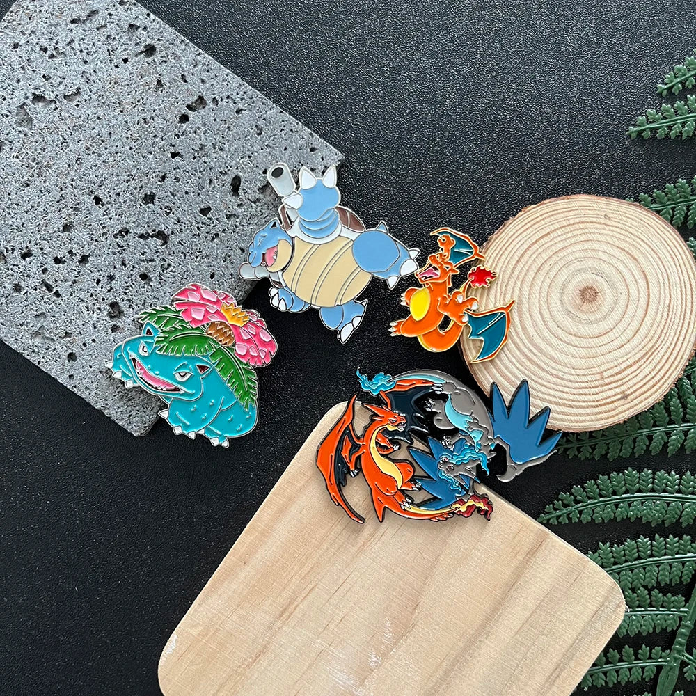 4 PCS Cartoon Pokemon Lapel Pins Set Anime Venusaur Mega Charizard Squirtle Badges Brooches for Backpacks Unisex Enamel Pin